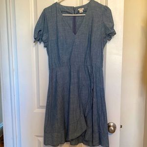 Chambray tie sleeve faux wrap dress